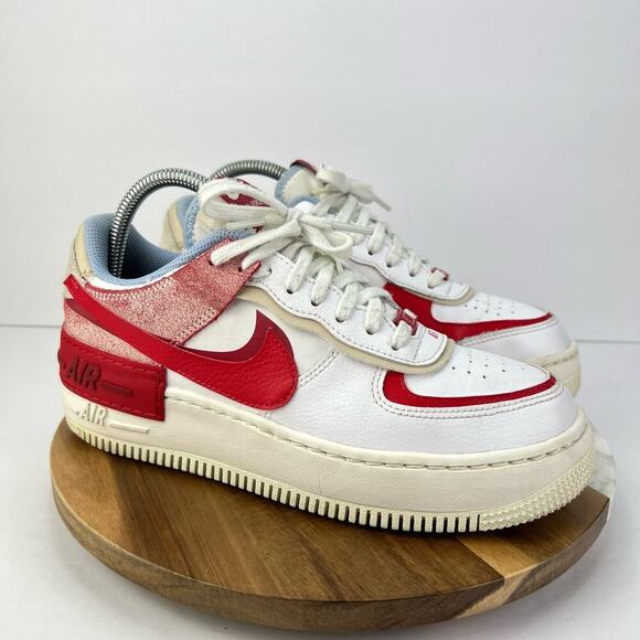 Nike Air Force 1 Shadow "White University Red" (CI0919-108) Leather Sneakers 8 - Picture 1 of 10